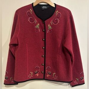 VTG Icelandic Design Wool Embroidered Cardigan Floral Size Large Cottage Granny
